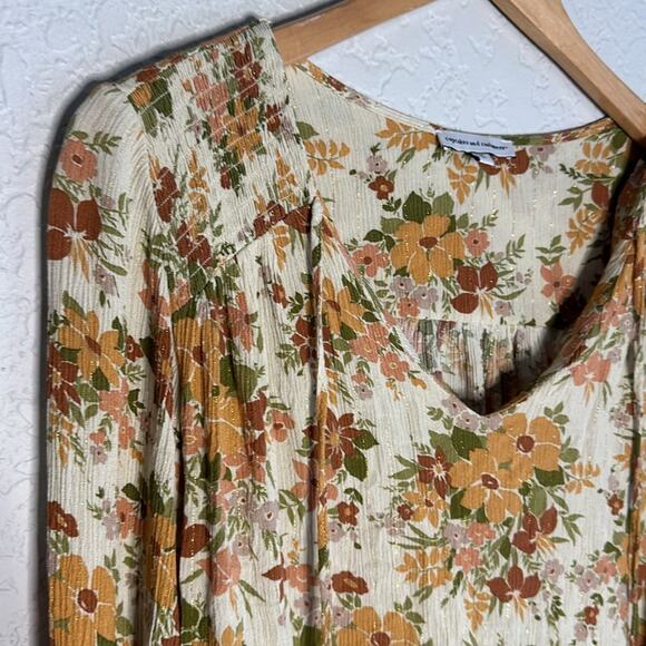 Cupcakes and Cashmere Cottage Floral Top Long Sleeve Babydoll Viscose Fall Girly - Picture 4 of 6